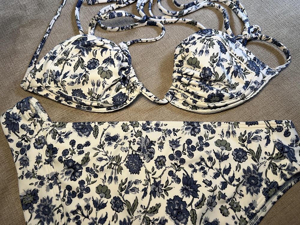 Abercrombie & Fitch Bikini Swimsuit Womens Medium White Floral Triangle Halter
